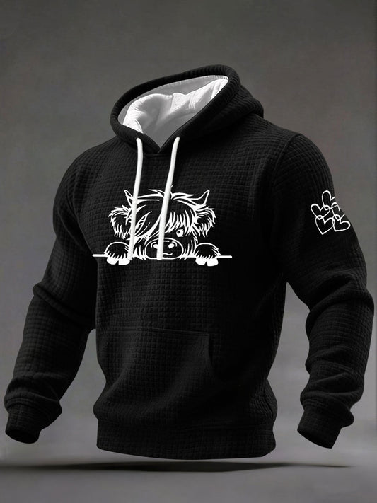 Men's Highland Cow Art Print Casual Hoodie