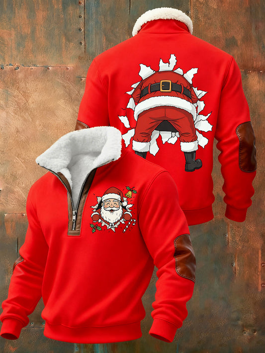 Men's Fun Santa  Plush Stand Collar Shirt
