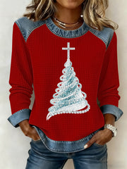 Women's Christmas Print Waffle Sweatshirt