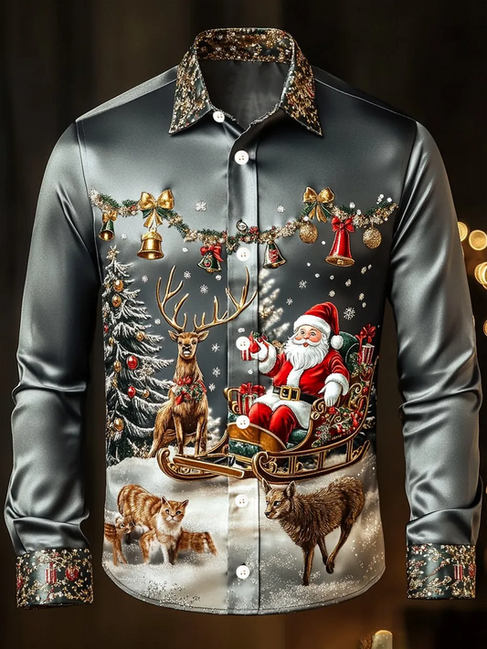 Men's Christmas Printed Satin Shirt