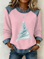 Women's Christmas Print Waffle Sweatshirt