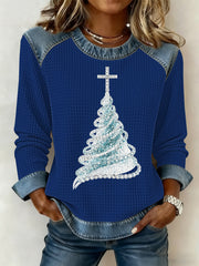 Women's Christmas Print Waffle Sweatshirt