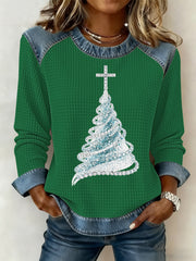 Women's Christmas Print Waffle Sweatshirt