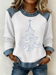 Women's Christmas Print Waffle Sweatshirt