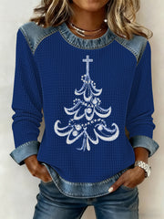 Women's Christmas Print Waffle Sweatshirt