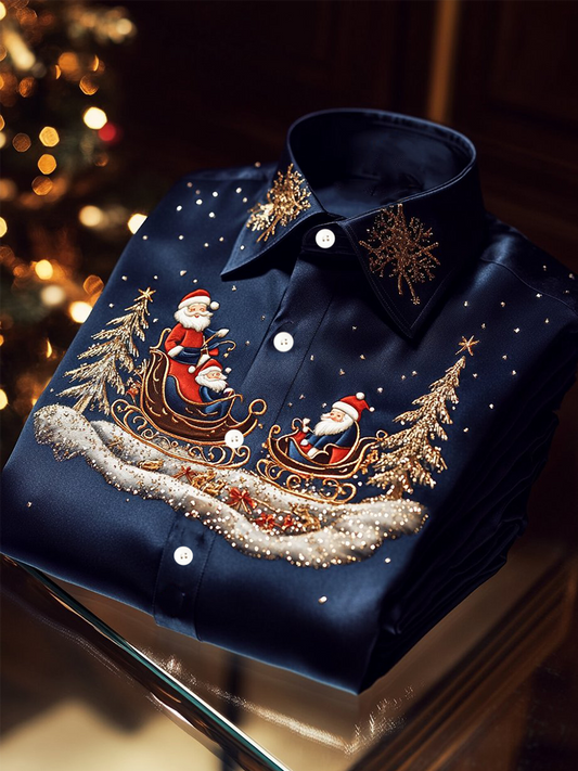 Men's Christmas Printed Satin Shirt