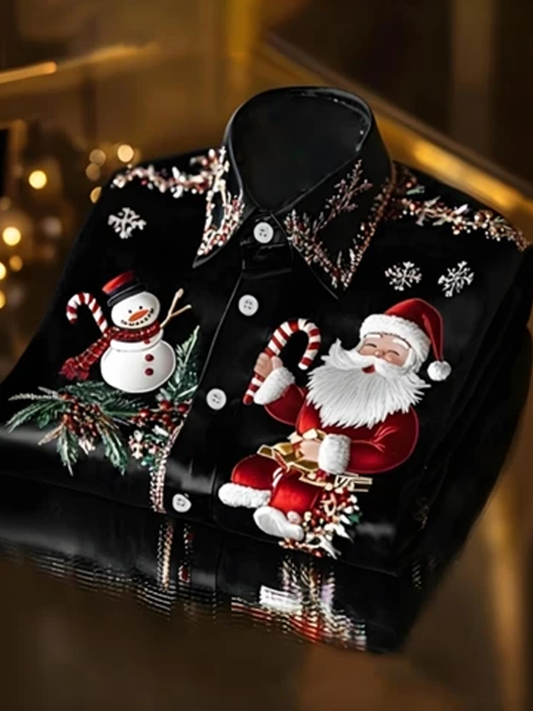 Men's Christmas Printed Satin Shirt
