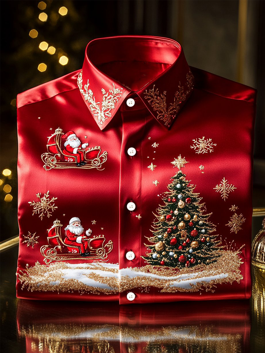 Men's Christmas Printed Satin Shirt
