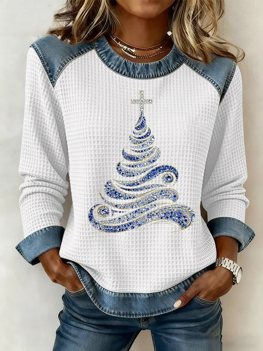 Women's Christmas Print Waffle Sweatshirt
