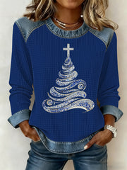Women's Christmas Print Waffle Sweatshirt