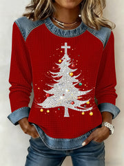 Women's Christmas Print Waffle Sweatshirt
