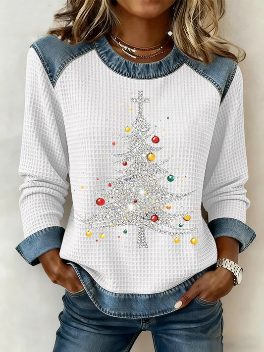 Women's Christmas Print Waffle Sweatshirt