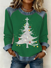 Women's Christmas Print Waffle Sweatshirt