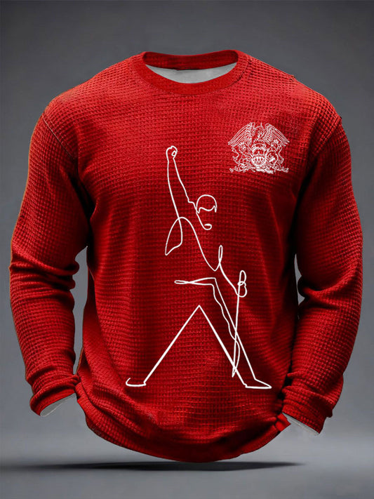 Men's Rock Print Waffle Long Sleeve T-Shirt