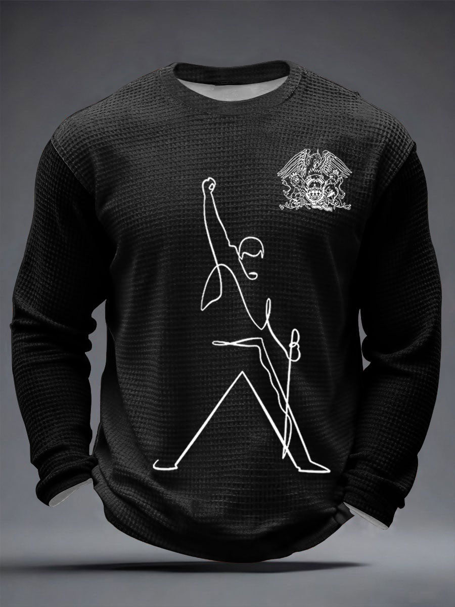 Men's Rock Print Waffle Long Sleeve T-Shirt