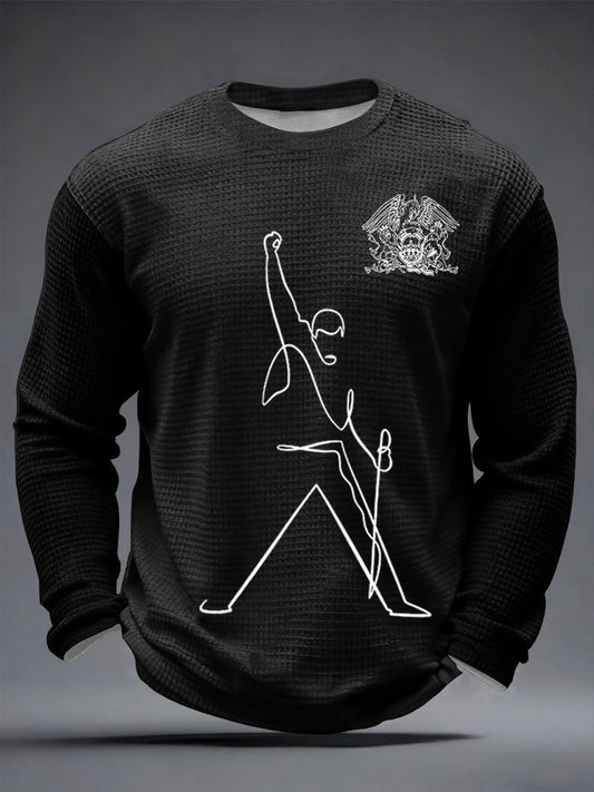 Men's Rock Print Waffle Long Sleeve T-Shirt