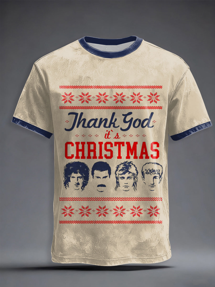Men's Thanks God It's Christmas Rock Band Inspired  T-shirt