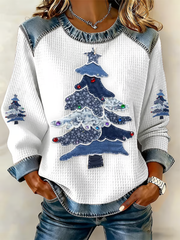 Women's Christmas tree Denim Patchwork Top