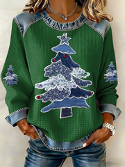 Women's Christmas tree Denim Patchwork Top
