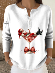 Women‘s Santa Claus sits on a wine glass long-sleeve cardigan