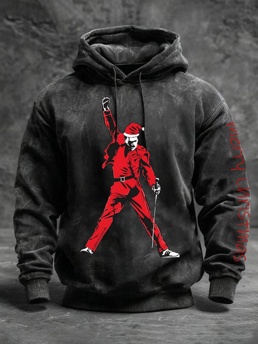 Men's Rock Christmas Oversized Drop-Shoulder Hoodie With Pockets