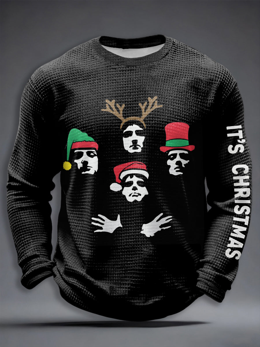 Men's Rock Band Inspired Christmas Waffle Long Sleeve T-Shirt