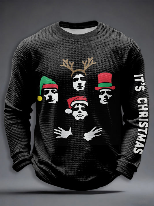 Men's Rock Band Inspired Christmas Waffle Long Sleeve T-Shirt