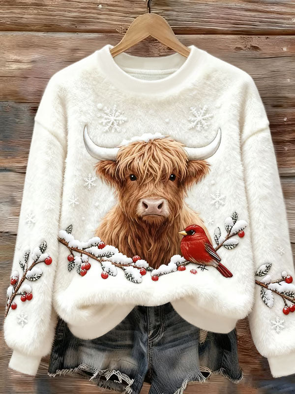 Women's Christmas Highland Cow Flannel Hoodie