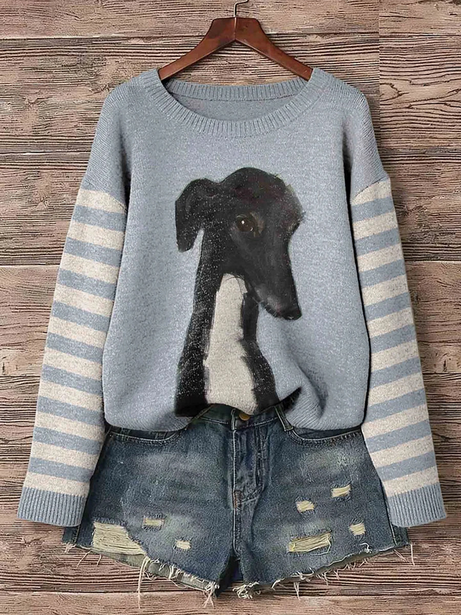 Women's Greyhound Dog Art Print Crew Neck sweater