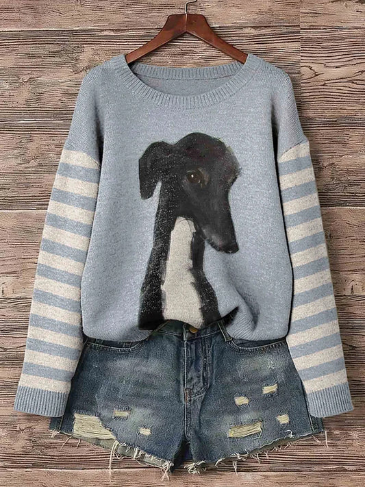 Women's Greyhound Dog Art Print Crew Neck sweater