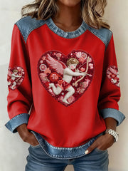 Women's Valentine's Day Denim Patchwork Top
