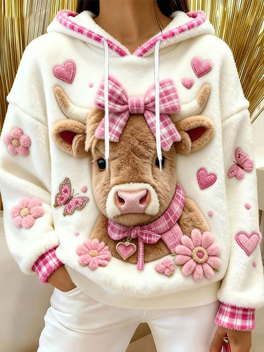 Women's Animal Highland Cow Art Print Flannel Hoodie