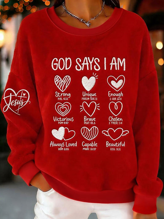 Women's Valentine's Day God Says Heart Printed Flannel Hoodie