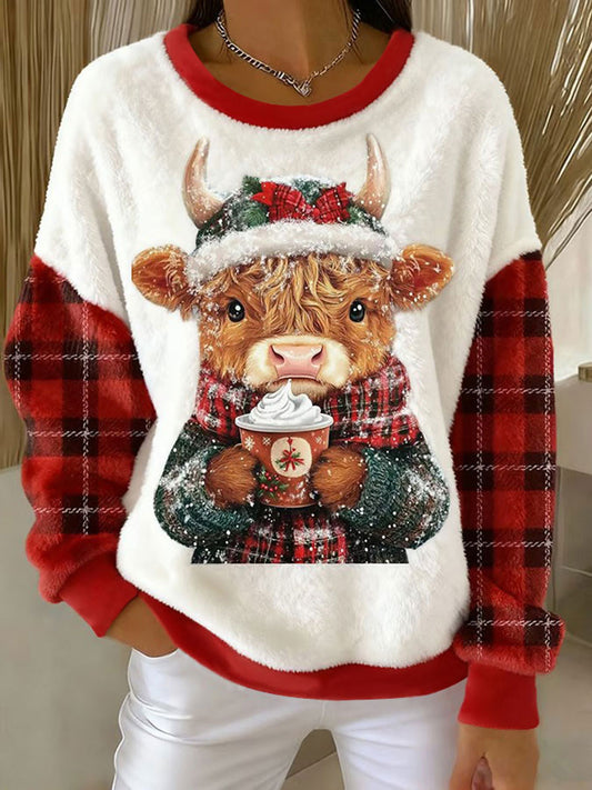 Women's Animal Highland Cow Art Print Flannel Sweatshirt