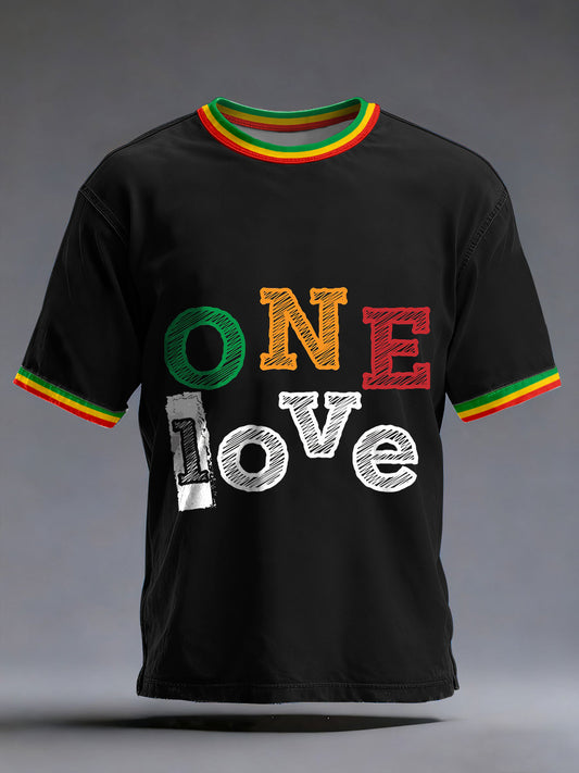 Men's Reggae Music One Love Print Vintage T-shirt
