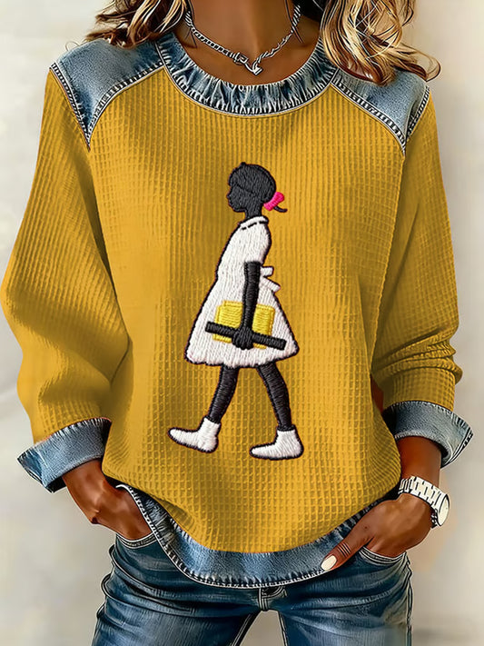 Women's Black History Black Girl Denim Patchwork Top
