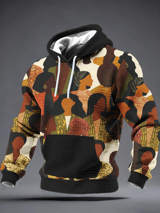 Men's Winter Black Print Checkered Cotton Hoodie
