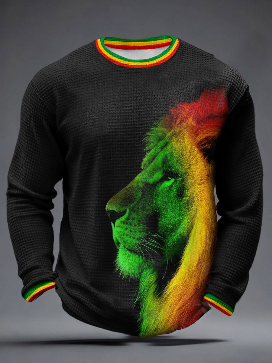 Men's Black History Month Lion Waffle Long Sleeve T-Shirt