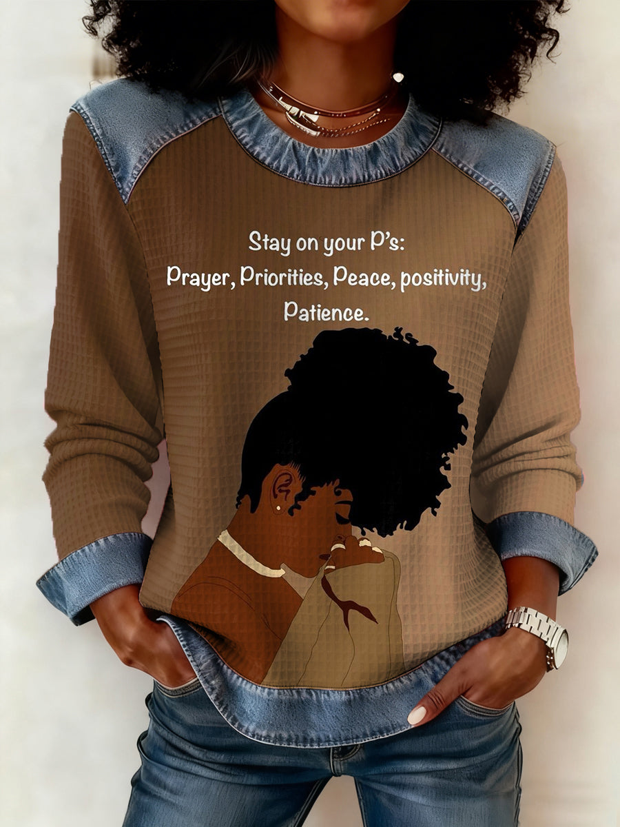 Women's Black Beauty Black History Month Denim Patchwork Top