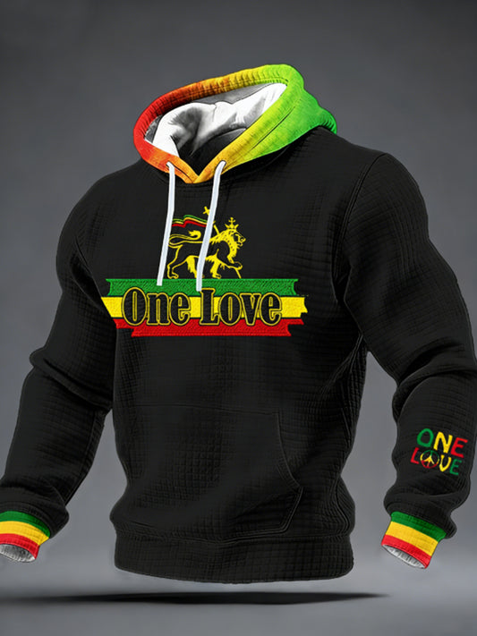 Men's One Love Rasta Lion Checkered Cotton Hoodie