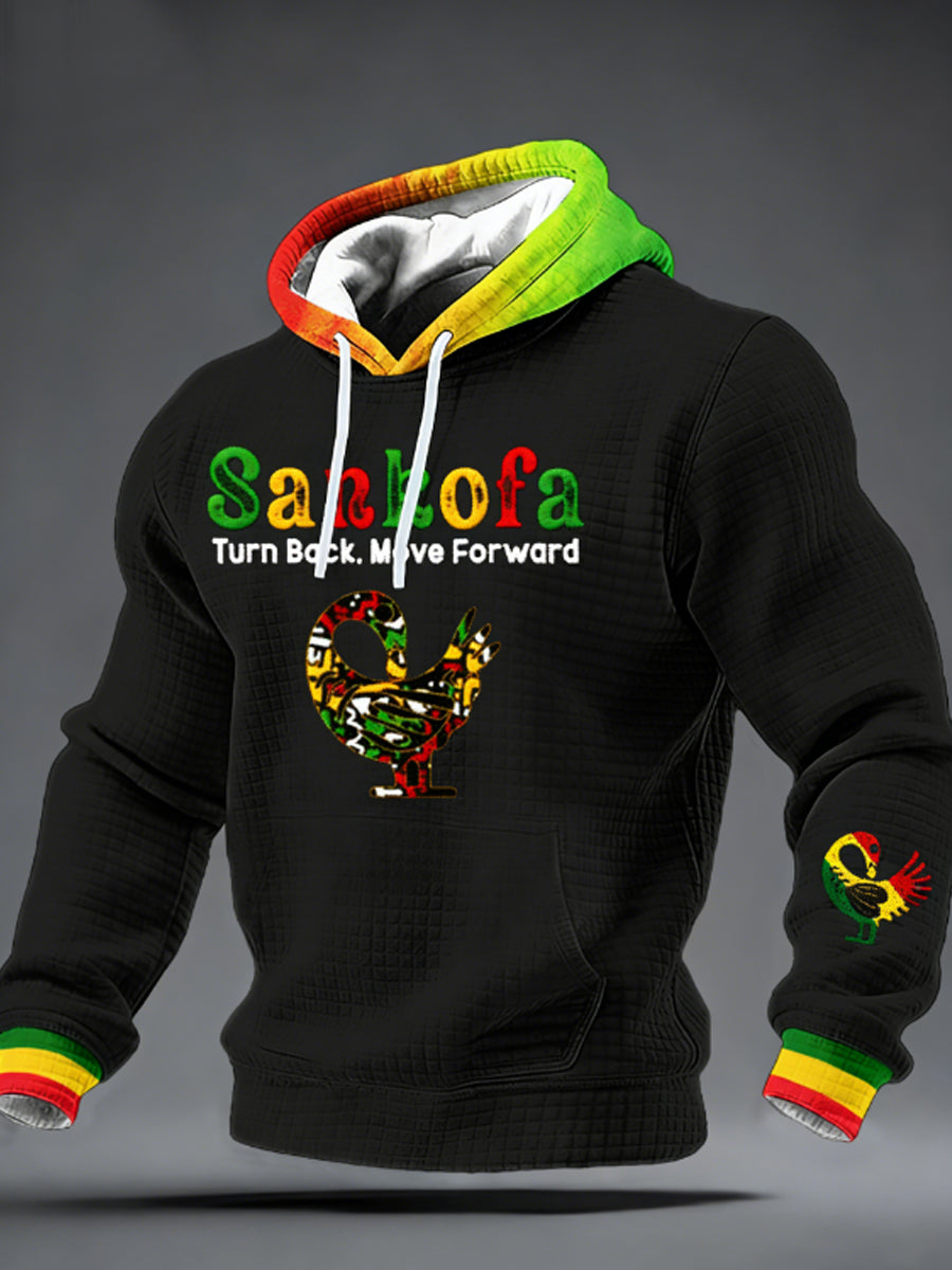 Men's Sankofa Adinkra Black History Checkered Cotton Hoodie