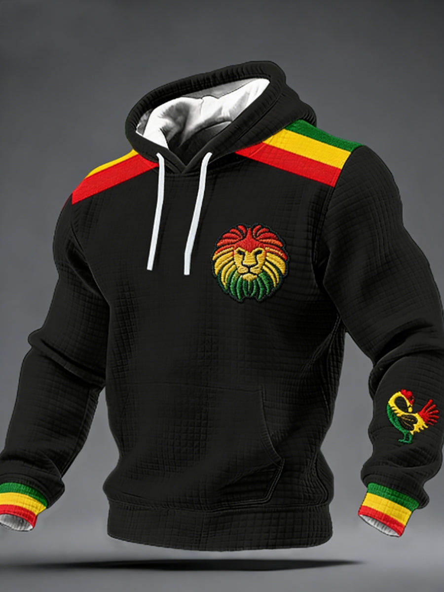 Men's One Love Rasta Lion Checkered Cotton Hoodie