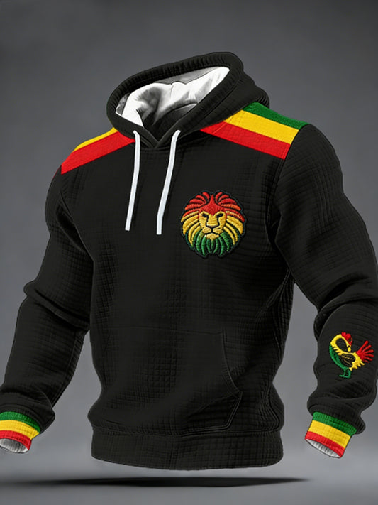 Men's One Love Rasta Lion Checkered Cotton Hoodie