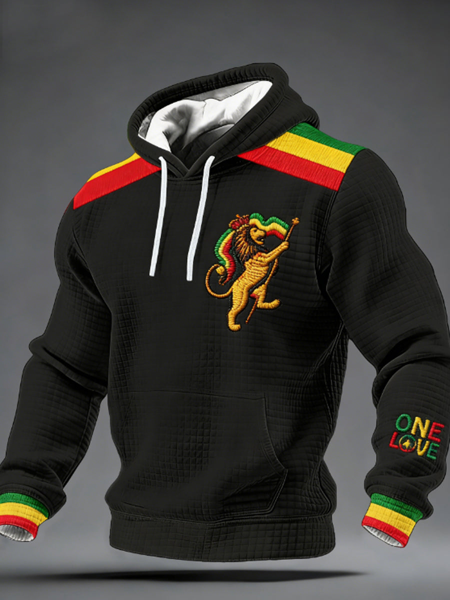 Men's One Love Rasta Lion Checkered Cotton Hoodie