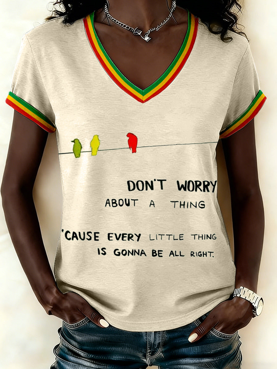 Women's Reggae Music Inspired Print V-Neck T-Shirt