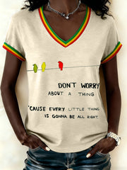 Women's Reggae Music Inspired Print V-Neck T-Shirt