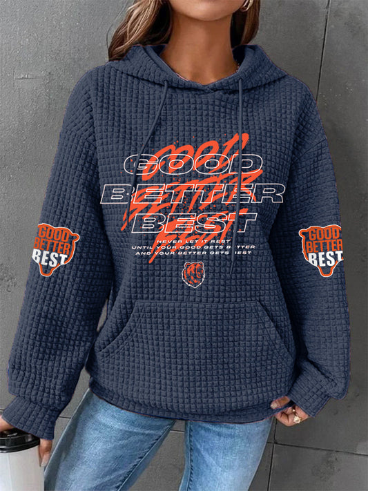 Women's Good Better Best Print Football Fans Gameday Casual Waffle Hoodie