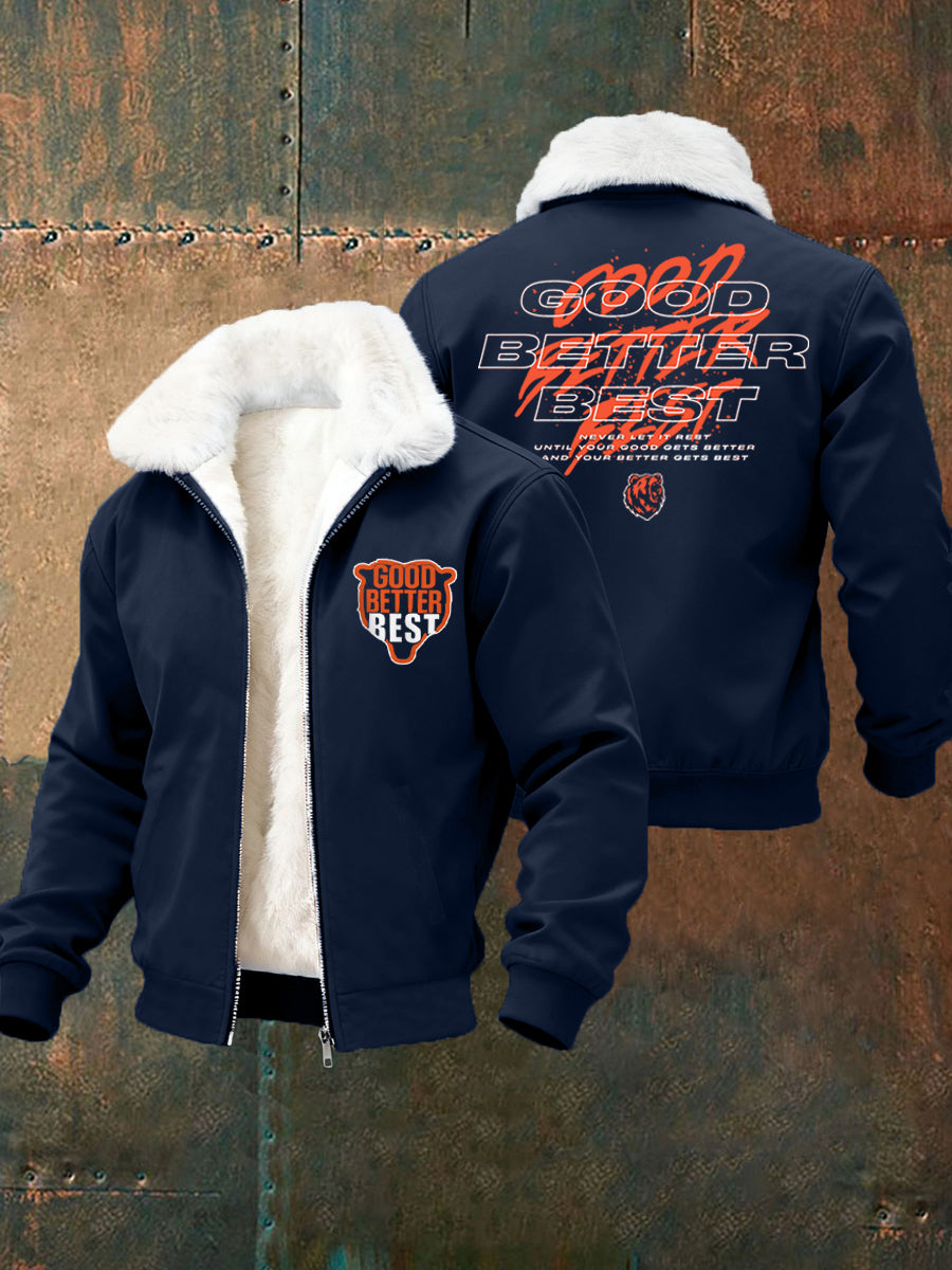 Men's Good Better Best Print Football Fans Gameday Casual Plush Zipper Jacket