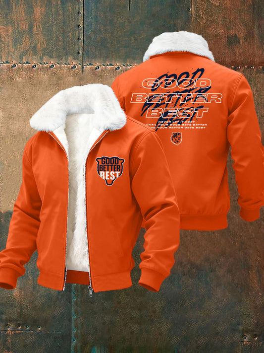Men's Good Better Best Print Football Fans Gameday Casual Plush Zipper Jacket