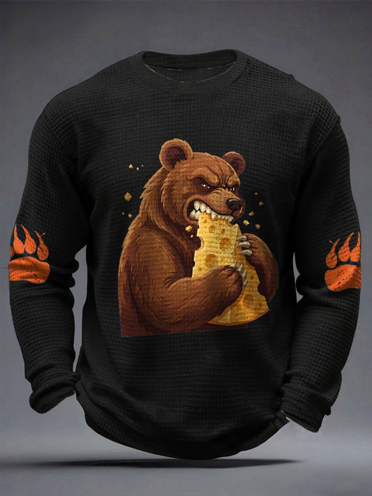Men's Bears Eating Cheese Football Lover Printed Waffle Tops
